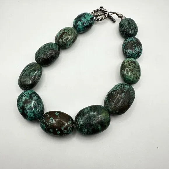 16” of polished chunks of green turquoise statement necklace with 925 hardware! - Picture 7 of 9